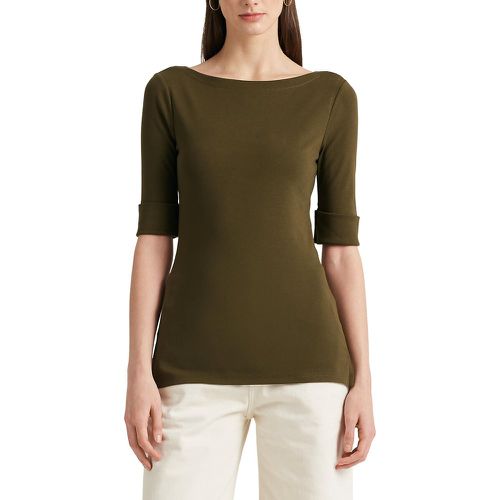 Stretch Cotton T-Shirt with Boat Neck and Elbow-Length Sleeves - Lauren Ralph Lauren - Modalova