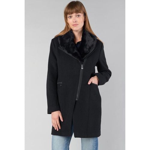 Wool Mix Long Coat with Zip Fastening - LE TEMPS DES CERISES - Modalova