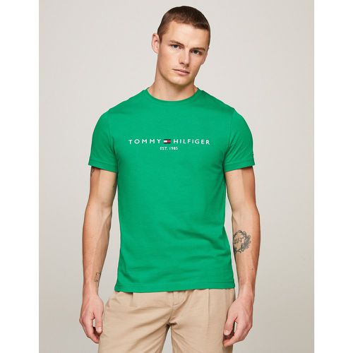 Embroidered Logo Cotton T-Shirt with Crew Neck and Short Sleeves - Tommy Hilfiger - Modalova