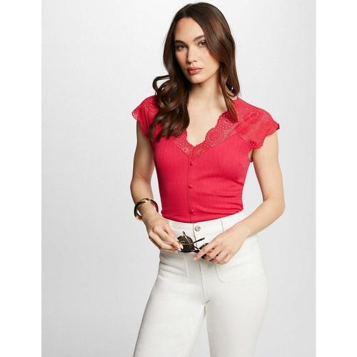 Cotton V-Neck T-Shirt with Short Sleeves - Morgan - Modalova