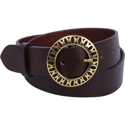 Birgit Leather Belt with Circular Cutout Buckle - LA PETITE ETOILE - Modalova