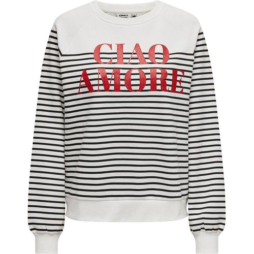 Striped Cotton Mix Sweatshirt with Slogan Print - Only - Modalova