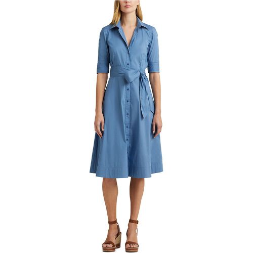 Finnbarr Mid-Length Dress with Tie-Waist and Short Sleeves in Cotton Mix - Lauren Ralph Lauren - Modalova