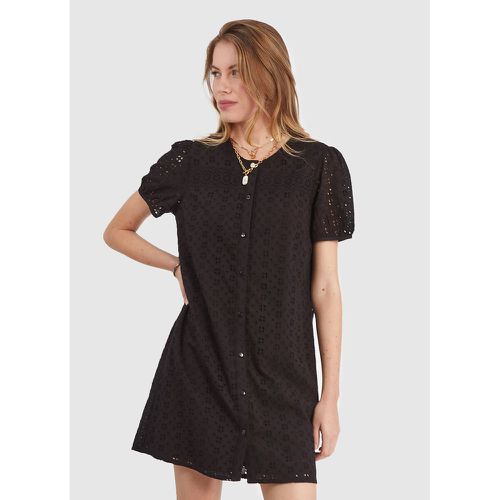 Broderie Anglaise Mini Dress in Cotton with Short Puff Sleeves - ICODE - Modalova