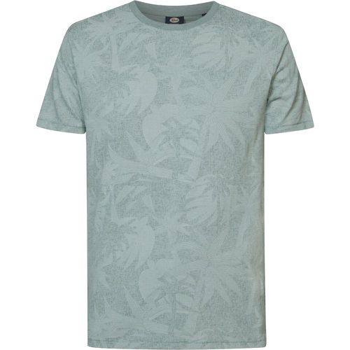 Hawaiian Print Cotton T-Shirt with Crew Neck - PETROL INDUSTRIES - Modalova