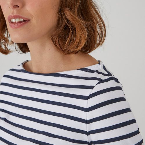 Striped Cotton T-Shirt with Boat Neck and Long Sleeves - LA REDOUTE COLLECTIONS - Modalova