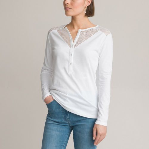 Cotton Dual Fabric T-Shirt with Crew Neck and Long Sleeves - Anne weyburn - Modalova