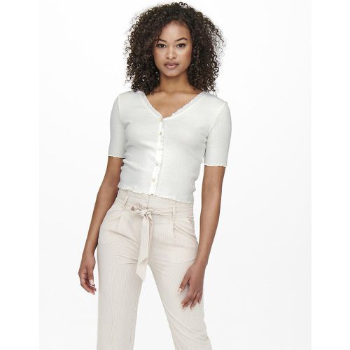 Cotton Cropped Buttoned T-Shirt with V-Neck - Only - Modalova
