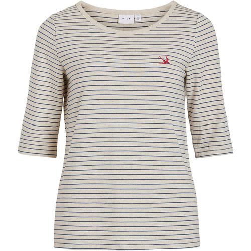 Finely Striped, Embroidered T-Shirt - Vila - Modalova