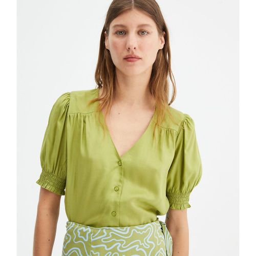 Plain Blouse with Short Puff Sleeves - COMPANIA FANTASTICA - Modalova