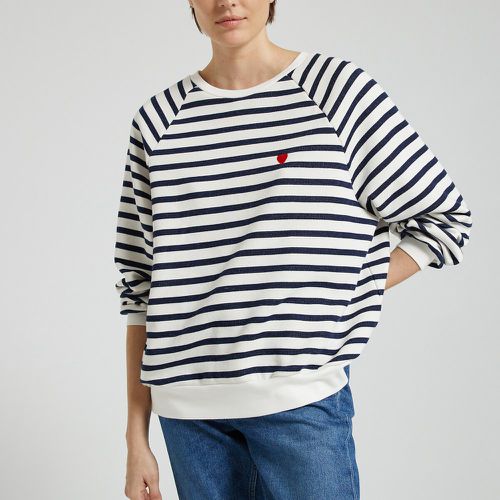 Striped Embroidered Heart Sweatshirt in Cotton Mix - Pieces - Modalova