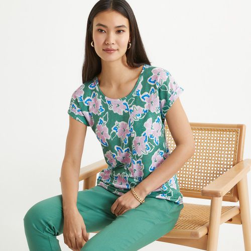 Floral Print Linen T-Shirt with Crew Neck and Short Sleeves - Anne weyburn - Modalova