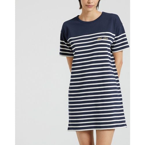 Good Vibes T-Shirt Dress in Breton Striped Cotton with Embroidery - MAISON LABICHE - Modalova