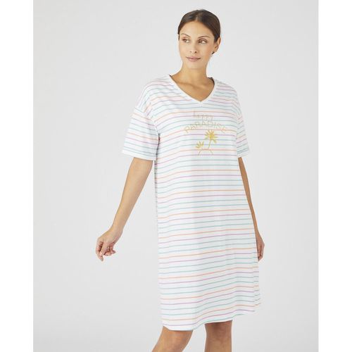 Striped Cotton Nightshirt with Short Sleeves - DAMART - Modalova