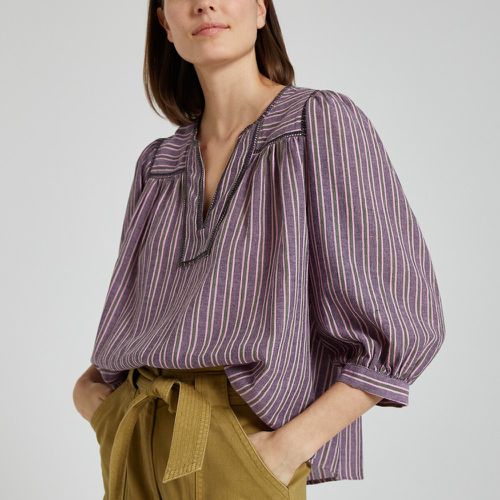 Striped Cotton/Linen Blouse with 3/4 Length Sleeves - SEE U SOON - Modalova