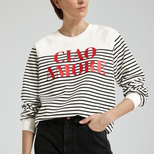 Striped Cotton Mix Sweatshirt with Slogan Print - Only - Modalova