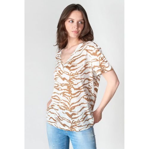 Printed Linen V-Neck T-Shirt - LE TEMPS DES CERISES - Modalova