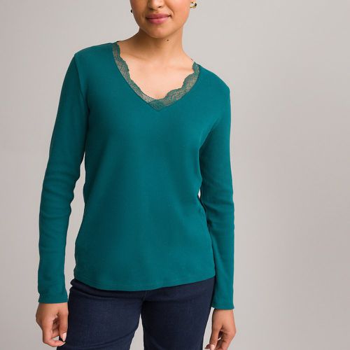 Cotton Lace V-Neck T-Shirt with Long Sleeves - Anne weyburn - Modalova
