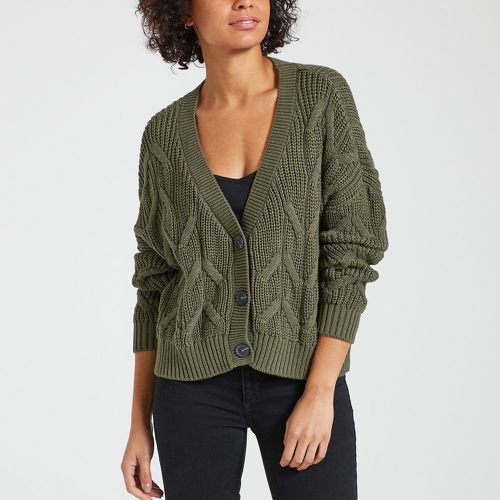 Chunky Knit Cropped Cardigan in Cotton Mix with V-Neck - Only - Modalova