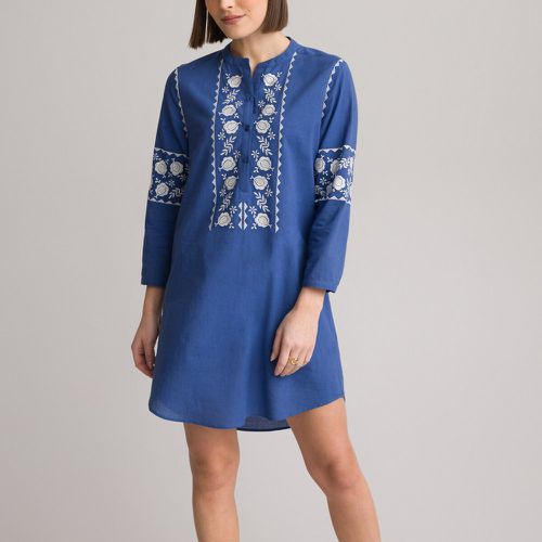 Embroidered Cotton Tunic with Grandad Collar and 3/4 Length Sleeves - Anne weyburn - Modalova