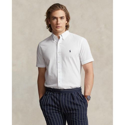 Embroidered Logo Seersucker Shirt in Cotton with Short Sleeves - Polo Ralph Lauren - Modalova