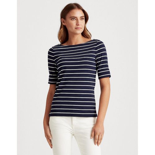 Striped Boat Neck T-Shirt with Short Sleeves in Cotton - Lauren Ralph Lauren - Modalova
