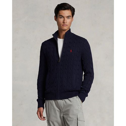 Cotton Cable Knit Cardigan with Zip Fastening and Embroidered Logo - Polo Ralph Lauren - Modalova