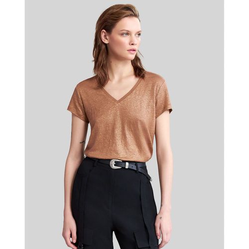 Linen V-Neck T-Shirt with Short Sleeves - IKKS - Modalova