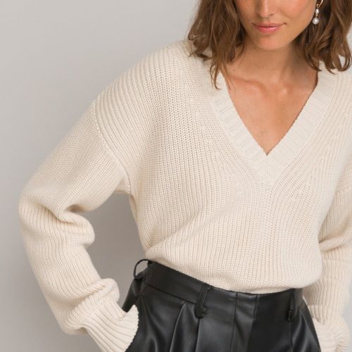Ribbed Cotton Mix Jumper with V-Neck - LA REDOUTE COLLECTIONS - Modalova