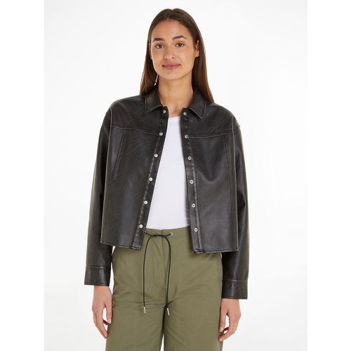 Cropped Faux Leather Jacket with Press-Stud Fastening - Calvin Klein Jeans - Modalova