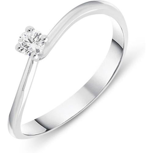 Ct White Gold 0.11ct Brilliant Cut Diamond Solitaire Twist Ring - Bloch - Modalova