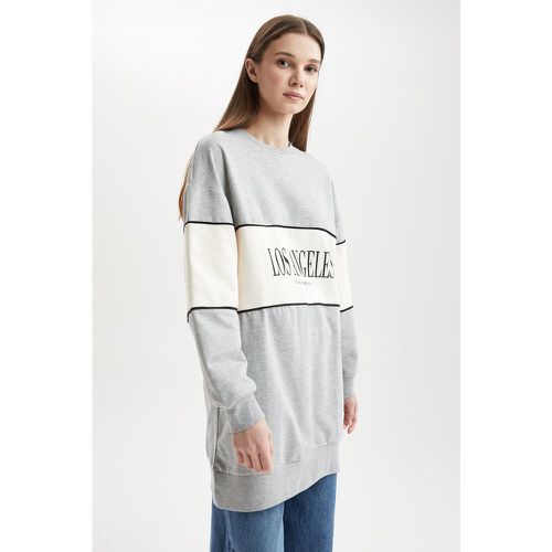 Oversize Fit Long Sleeve Printed Sweatshirt Tunic - DeFacto - Modalova