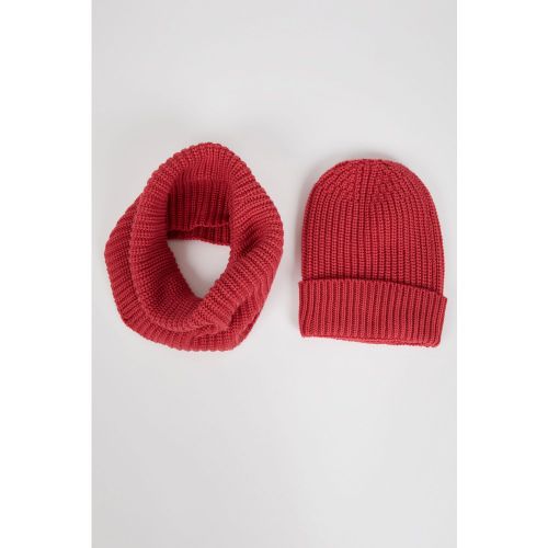 Basic Knit Beanie & Scarf Set - DeFacto - Modalova