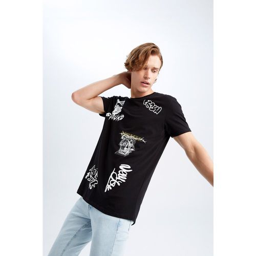 Long Fit Short Sleeve Printed T-Shirt - DeFacto - Modalova
