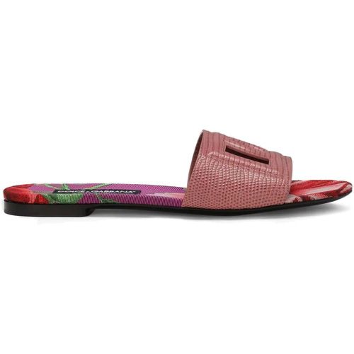 Powder pink/multicolour calf leather lizard-skin effect floral - Dolce & Gabbana - Modalova