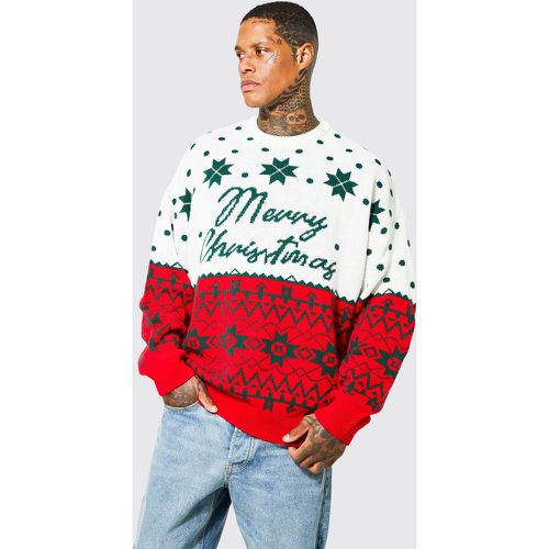 Maglione natalizio oversize con motivi Fairisle e slogan Merry Christmas - boohoo - Modalova