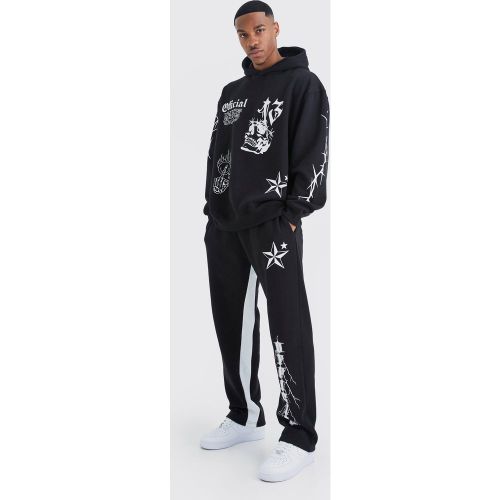 Tuta sportiva oversize stile Graffiti con inserti e cappuccio - boohoo - Modalova