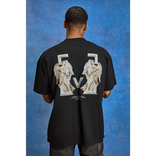 T-shirt oversize pesante con grafica di angelo con lettera M - boohoo - Modalova