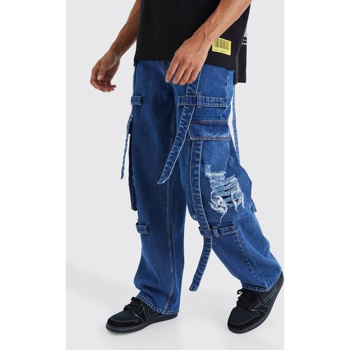 Jeans Cargo extra comodi con spalline rigide e smagliature - boohoo - Modalova