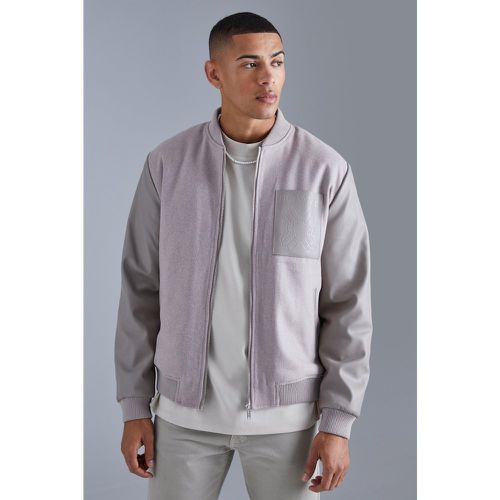 Chaqueta Bomber Regular De Melton Y Parche De Cuero Sintético - boohoo - Modalova