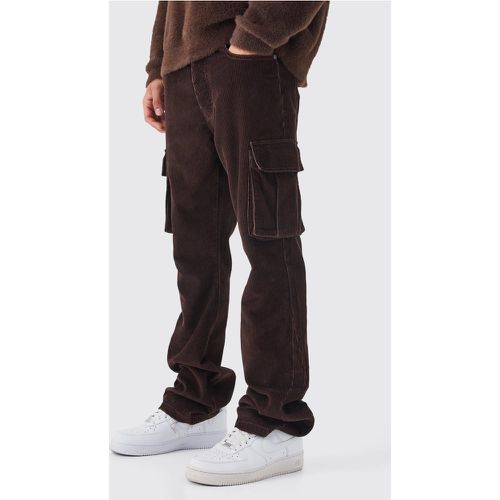 Pantaloni Cargo Slim Fit in velluto a coste in lavaggio acido - boohoo - Modalova