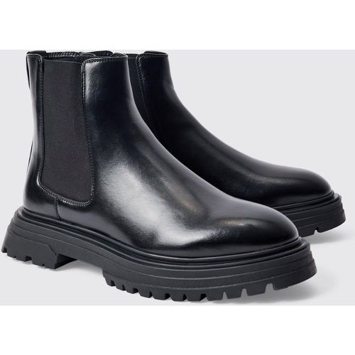 Botas Chelsea Negras Con Suela Gruesa De Cuero Sintético - boohoo - Modalova