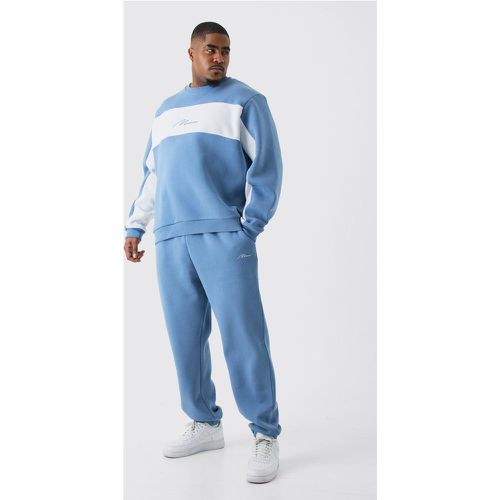 Tuta sportiva felpata Man Plus Size a blocchi di colore blu - boohoo - Modalova