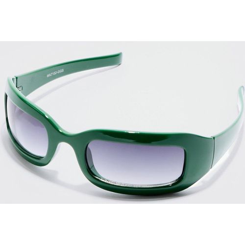 Chunky Wrap Around Rectangle Sunglasses In Green - boohoo - Modalova