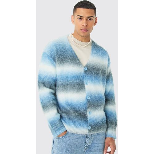 Cardigan squadrato in maglia spazzolata a righe blu - boohoo - Modalova