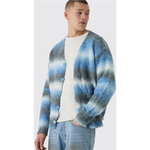 Cardigan squadrato in maglia spazzolata a righe blu - boohoo - Modalova