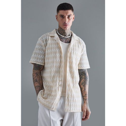 Tall Short Sleeve Oversized Revere Abstract Open Weave Shirt - boohoo - Modalova