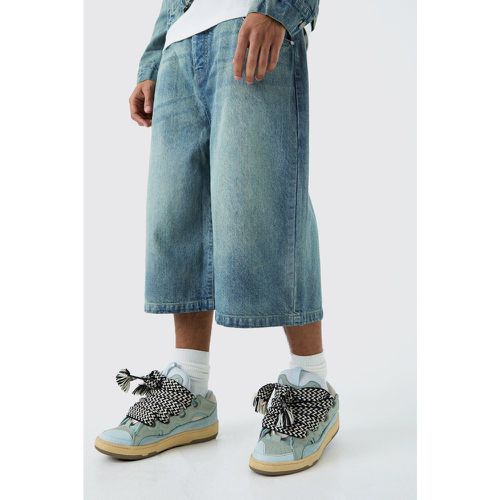 Pantaloni tuta lunghi in denim in lavaggio blu antico - boohoo - Modalova