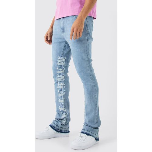 Jeans Skinny Fit Stretch con inserti, ricami, pieghe e pieghe sul fondo - boohoo - Modalova