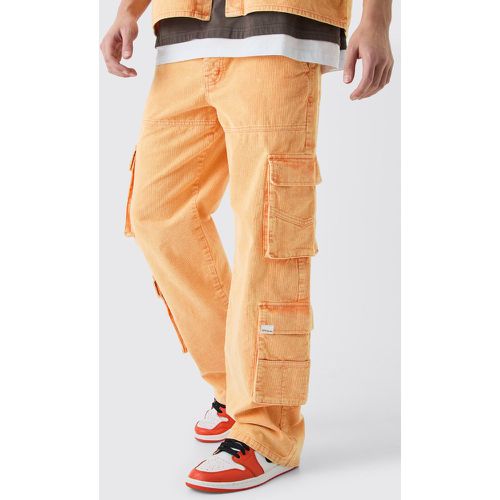 Pantaloni extra comodi in velluto a coste arancioni con tasche in lavaggio acido - boohoo - Modalova